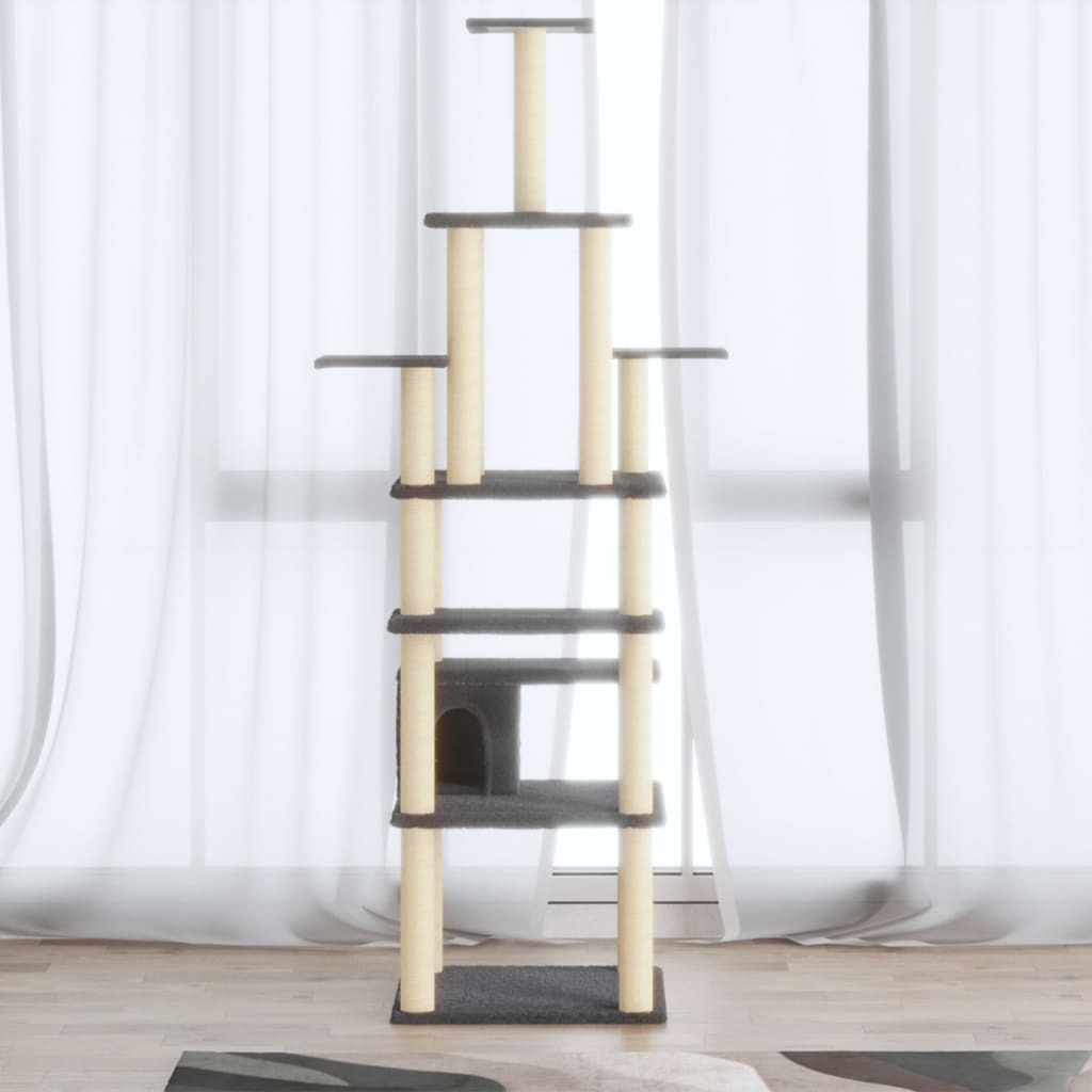 Berkfield Cat Tree with Sisal Scratching Posts Dark Grey 183 cm