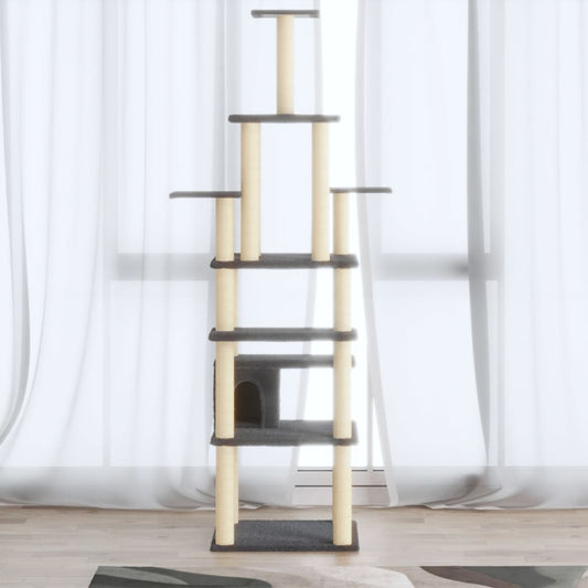 Berkfield Cat Tree with Sisal Scratching Posts Dark Grey 183 cm