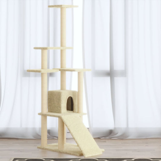 Berkfield Cat Tree with Sisal Scratching Posts Cream 155 cm