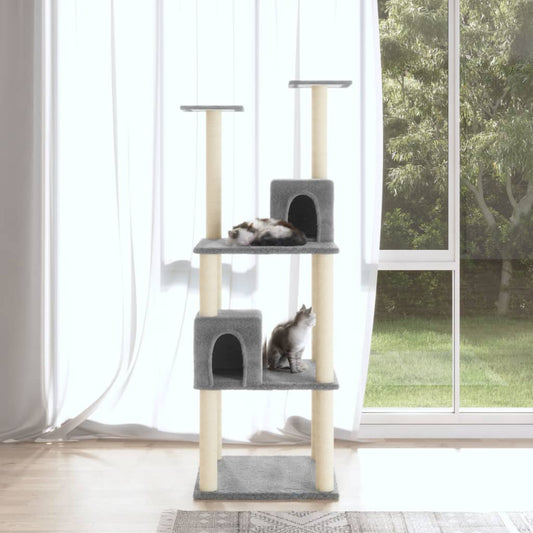 Berkfield Cat Tree with Sisal Scratching Posts Light Grey 141 cm