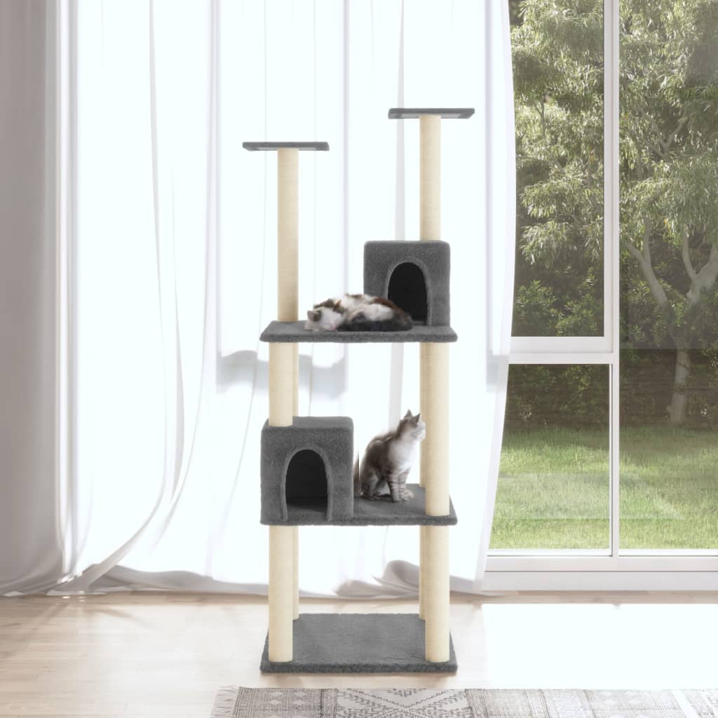 Berkfield Cat Tree with Sisal Scratching Posts Dark Grey 141 cm