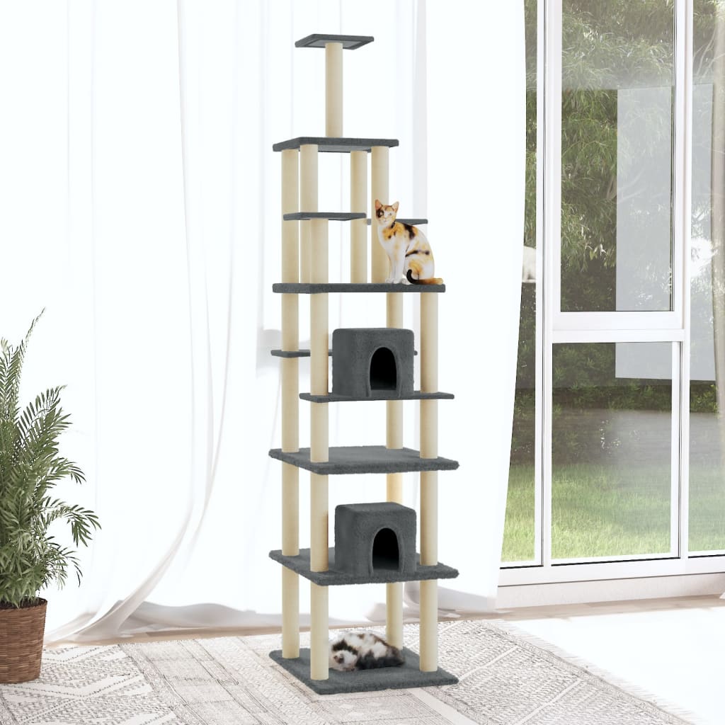 Berkfield Cat Tree with Sisal Scratching Posts Dark Grey 216 cm