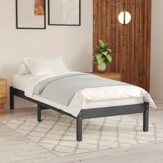 Berkfield Bed Frame Grey Solid Wood 75x190 cm Small Single
