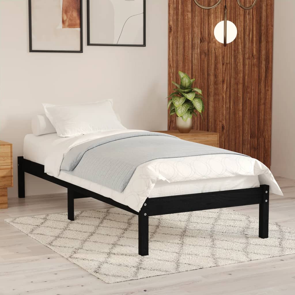 Berkfield Bed Frame Black Solid Wood 90x190 cm Single