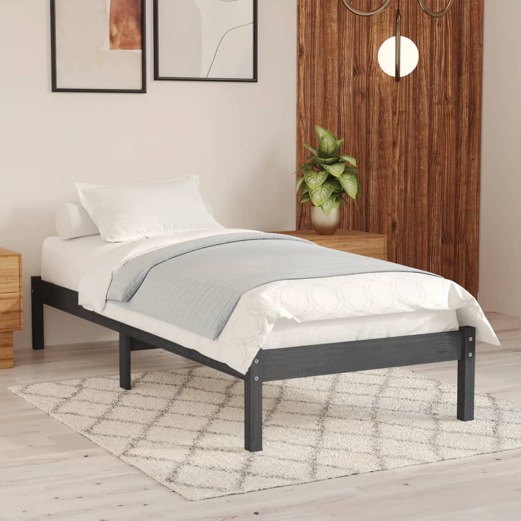 Berkfield Bed Frame Grey Solid Wood Pine 90x200 cm