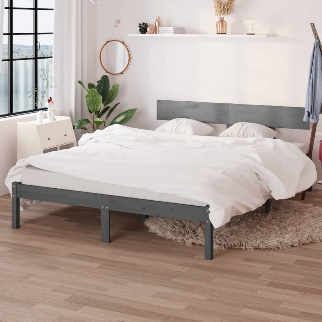 Berkfield Bed Frame Grey Solid Wood Pine 140x190 cm