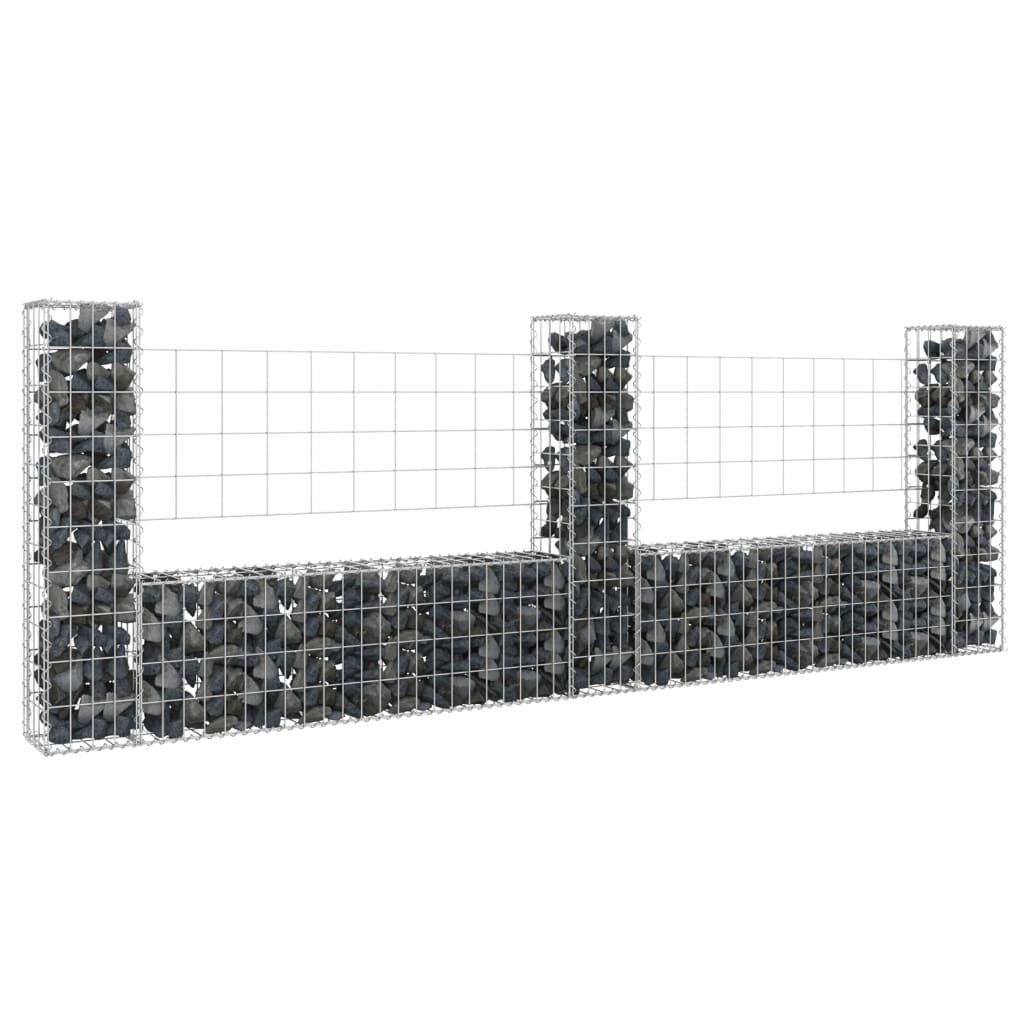Berkfield U-shape Gabion Basket with 3 Posts Iron 260x20x100 cm