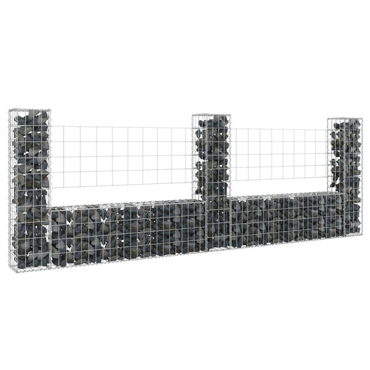 Berkfield U-shape Gabion Basket with 3 Posts Iron 260x20x100 cm