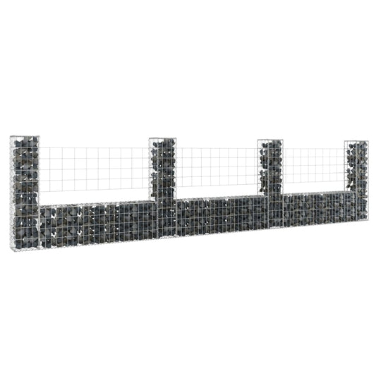 Berkfield U-shape Gabion Basket with 4 Posts Iron 380x20x100 cm