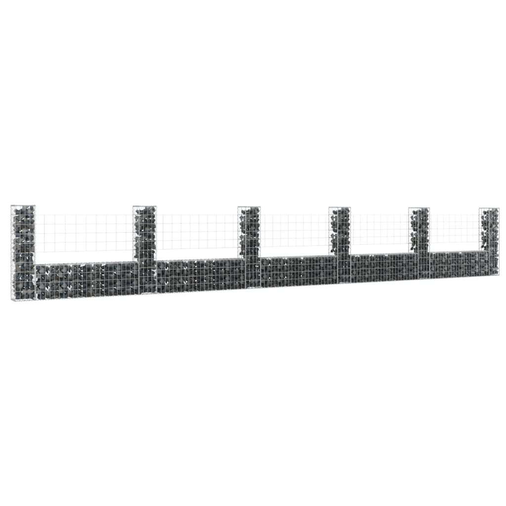 Berkfield U-shape Gabion Basket with 6 Posts Iron 620x20x100 cm