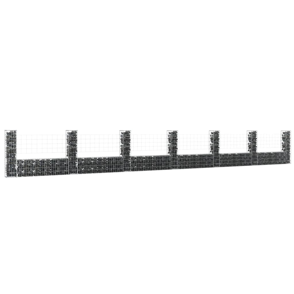 Berkfield U-shape Gabion Basket with 7 Posts Iron 740x20x100 cm
