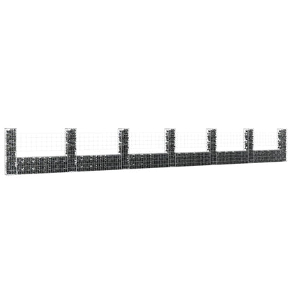 Berkfield U-shape Gabion Basket with 7 Posts Iron 740x20x100 cm