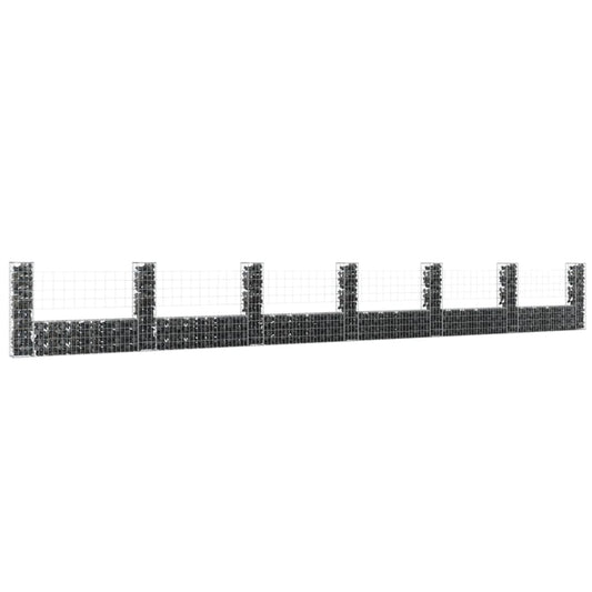 Berkfield U-shape Gabion Basket with 7 Posts Iron 740x20x100 cm