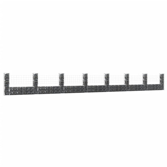 Berkfield U-shape Gabion Basket with 8 Posts Iron 860x20x100 cm