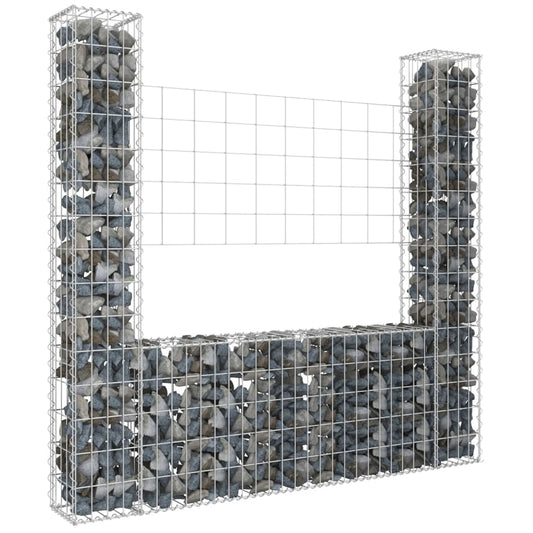 Berkfield U-shape Gabion Basket with 2 Posts Iron 140x20x150 cm