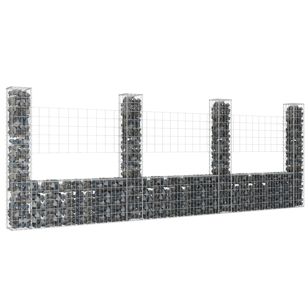Berkfield U-shape Gabion Basket with 4 Posts Iron 380x20x150 cm