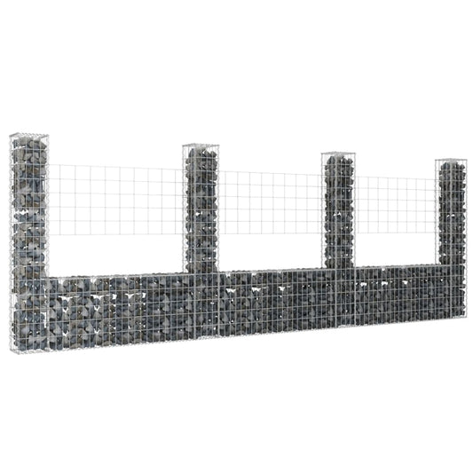 Berkfield U-shape Gabion Basket with 4 Posts Iron 380x20x150 cm