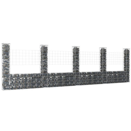 Berkfield U-shape Gabion Basket with 5 Posts Iron 500x20x150 cm
