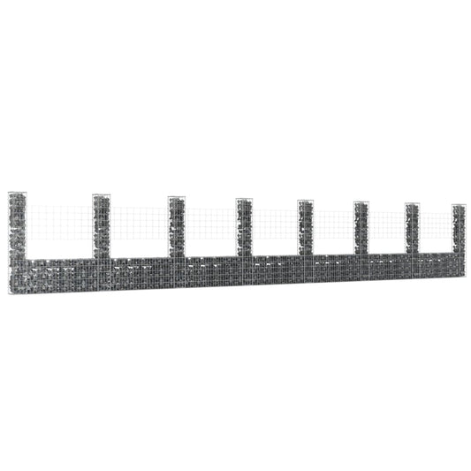 Berkfield U-shape Gabion Basket with 8 Posts Iron 860x20x150 cm