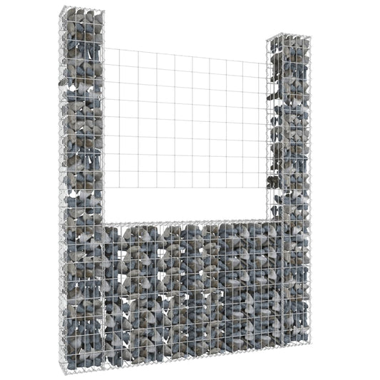 Berkfield U-shape Gabion Basket with 2 Posts Iron 140x20x200 cm