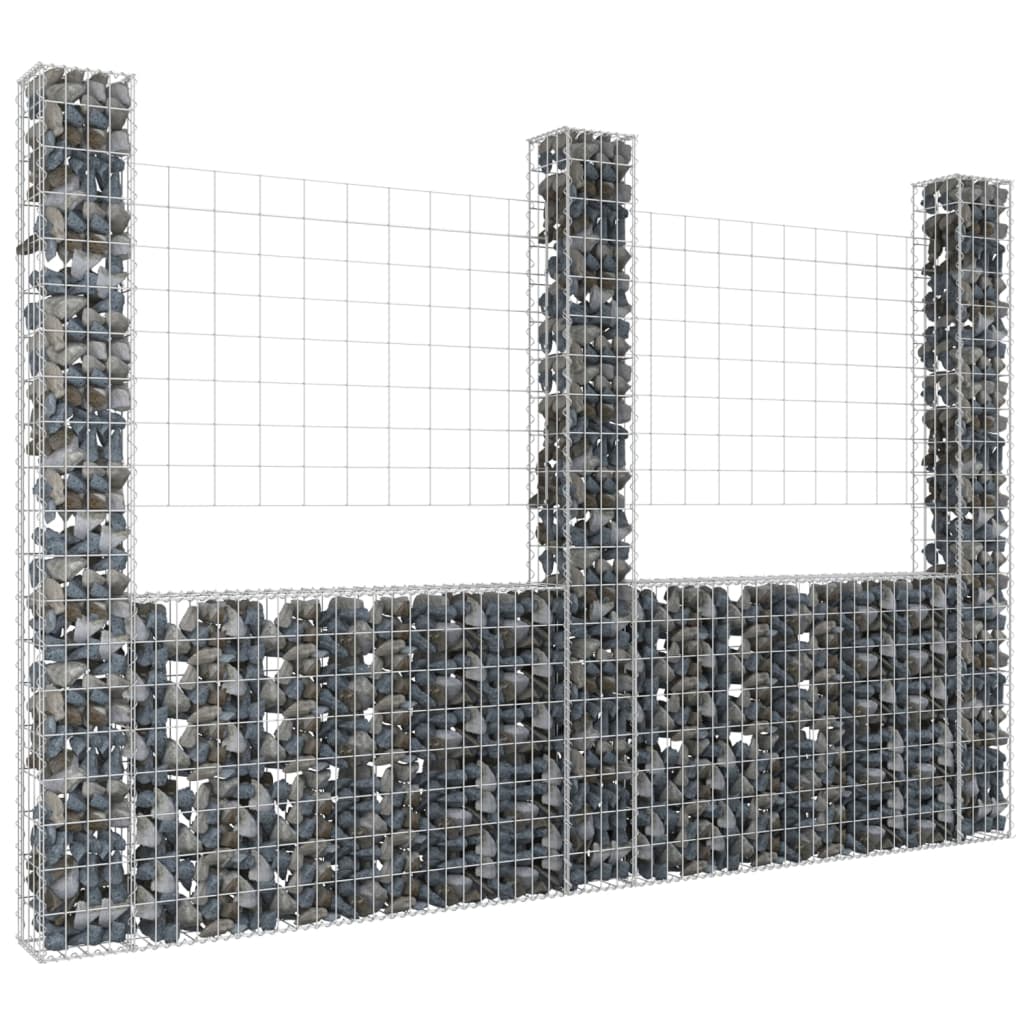 Berkfield U-shape Gabion Basket with 3 Posts Iron 260x20x200 cm