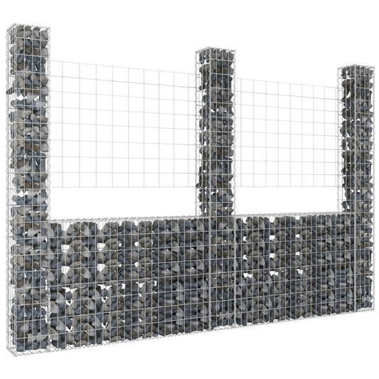 Berkfield U-shape Gabion Basket with 3 Posts Iron 260x20x200 cm