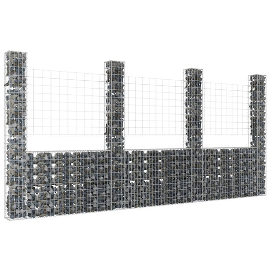 Berkfield U-shape Gabion Basket with 4 Posts Iron 380x20x200 cm