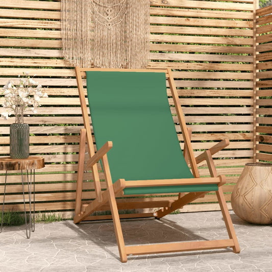 Berkfield Folding Beach Chair Solid Wood Teak Green