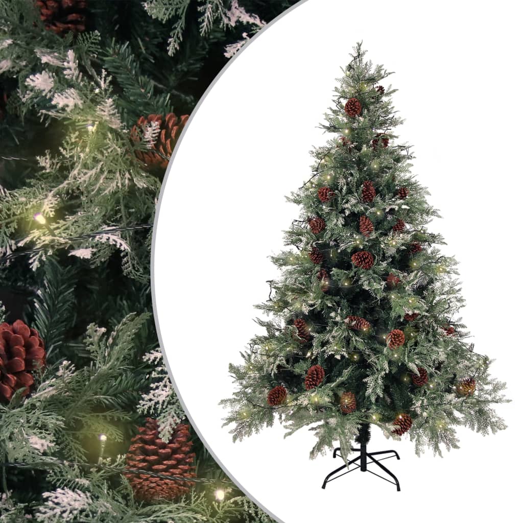 Berkfield Christmas Tree with LEDs&Pine Cones Green&White 150 cm PVC&PE