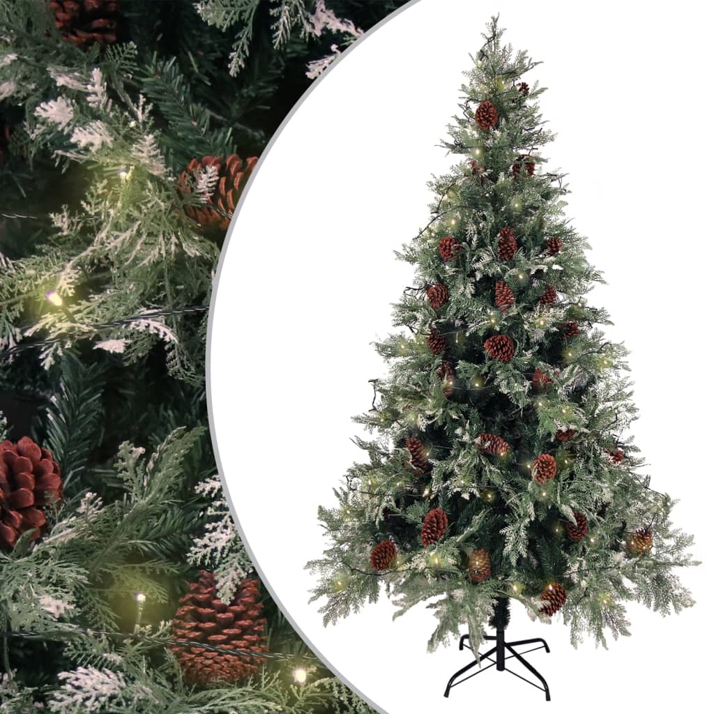 Berkfield Christmas Tree with LEDs&Pine Cones Green&White 195 cm PVC&PE