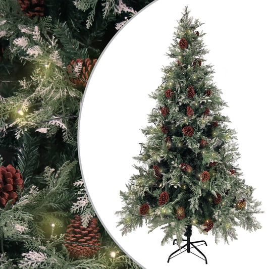 Berkfield Christmas Tree with LEDs&Pine Cones Green&White 195 cm PVC&PE