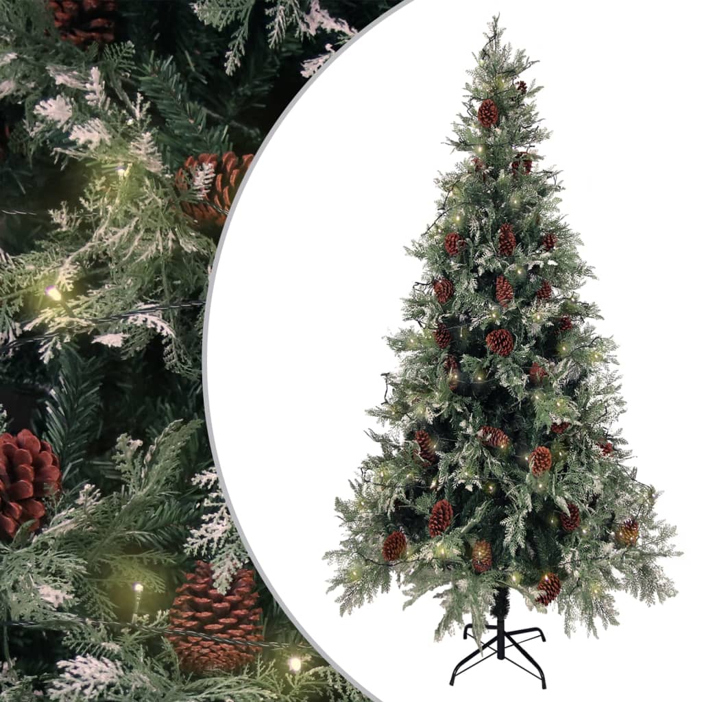 Berkfield Christmas Tree with LEDs&Pine Cones Green&White 225 cm PVC&PE