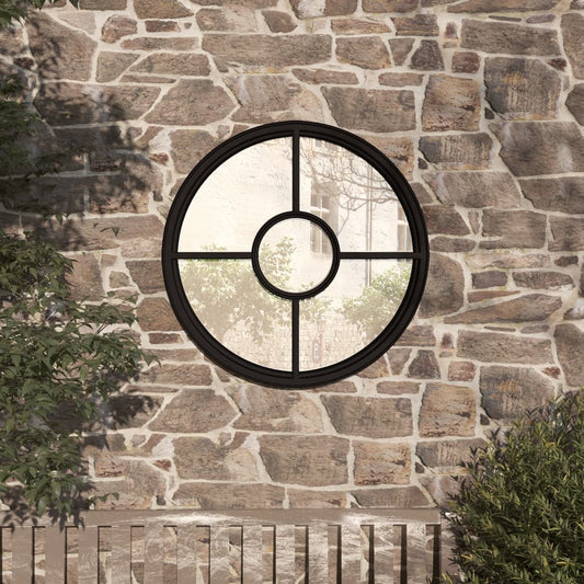 Berkfield Garden Mirror Black 40x4 cm Iron Round for Outdoor Use