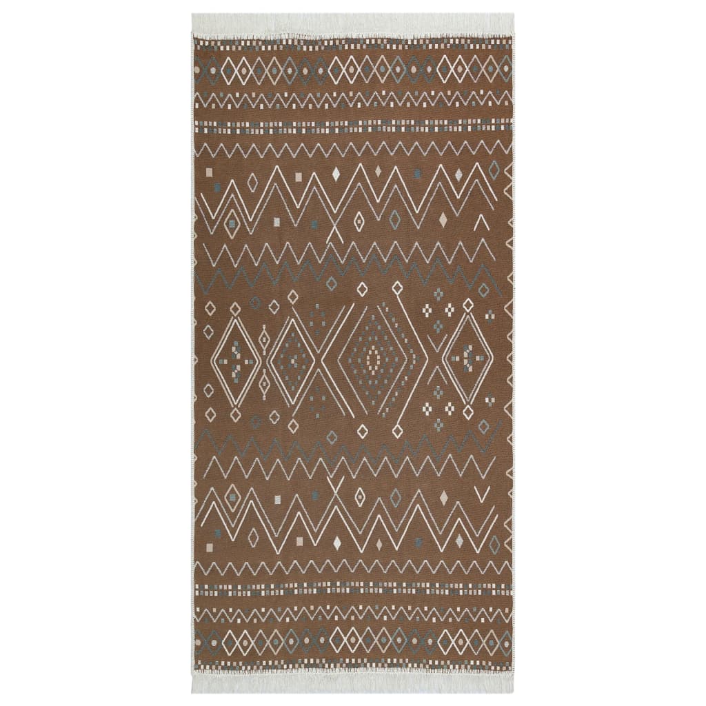 Berkfield Rug Beige and Blue 100x300 cm Cotton