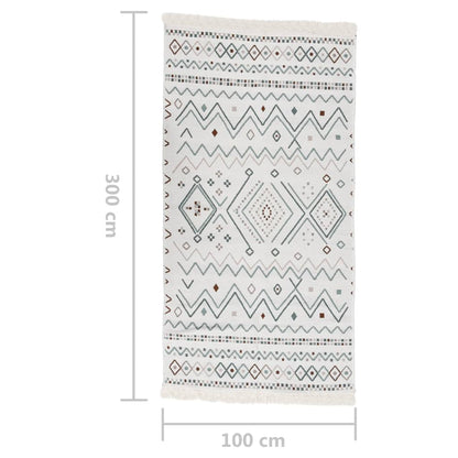Berkfield Rug Beige and Blue 100x300 cm Cotton