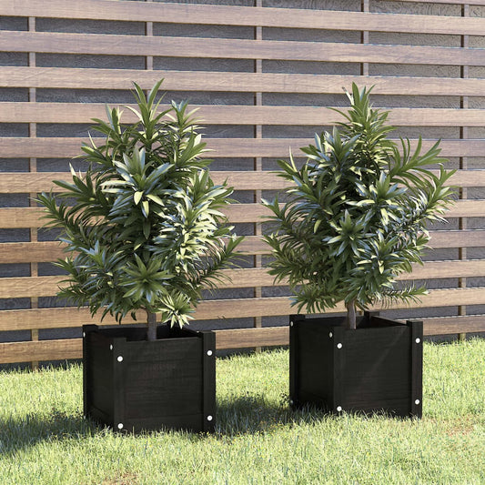 Berkfield Garden Planters 2 pcs Black 31x31x31 cm Solid Pinewood