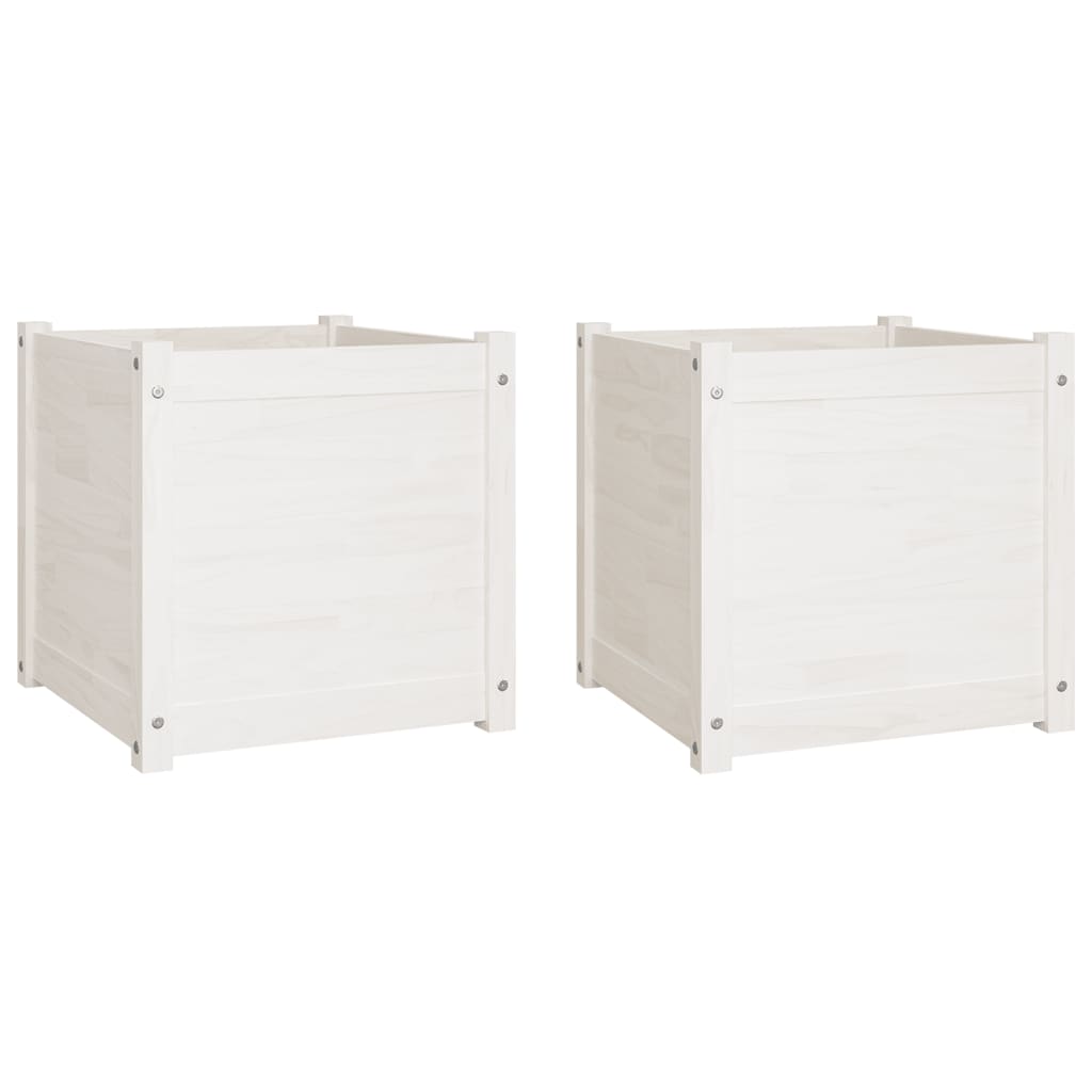 Berkfield Garden Planters 2 pcs White 50x50x50 cm Solid Pinewood