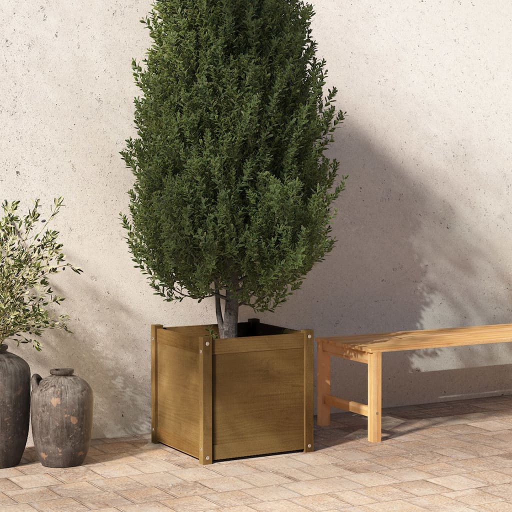 Berkfield Garden Planter Honey Brown 50x50x50 cm Solid Pinewood
