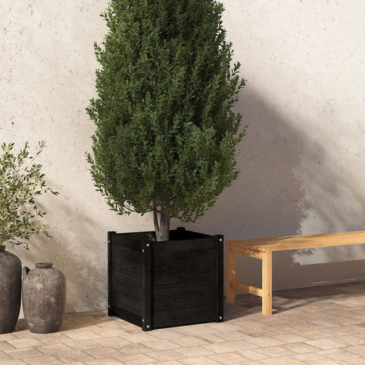 Berkfield Garden Planter Black 50x50x50 cm Solid Pinewood