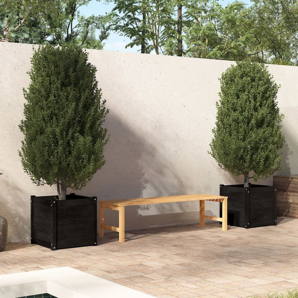 Berkfield Garden Planters 2 pcs Black 50x50x50 cm Solid Pinewood