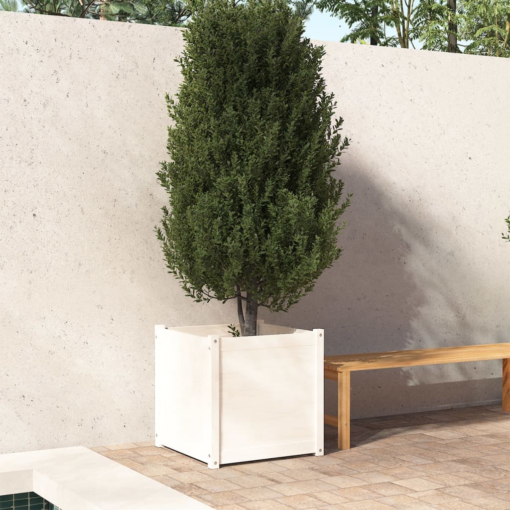 Berkfield Garden Planter White 60x60x60 cm Solid Pinewood