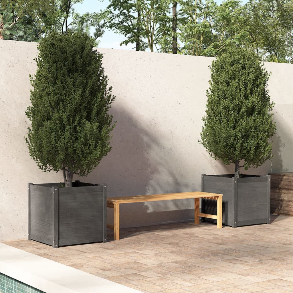 Berkfield Garden Planters 2 pcs Grey 60x60x60 cm Solid Pinewood