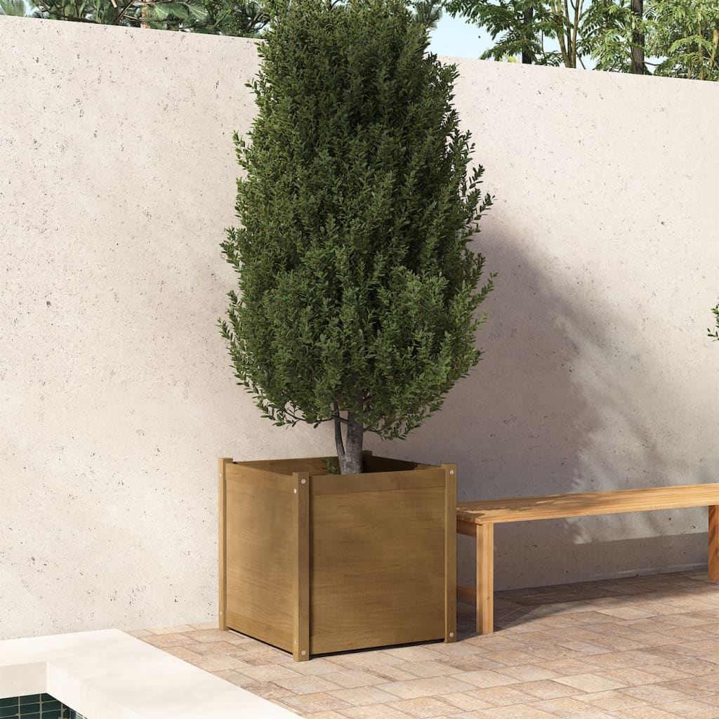Berkfield Garden Planter Honey Brown 60x60x60 cm Solid Pinewood
