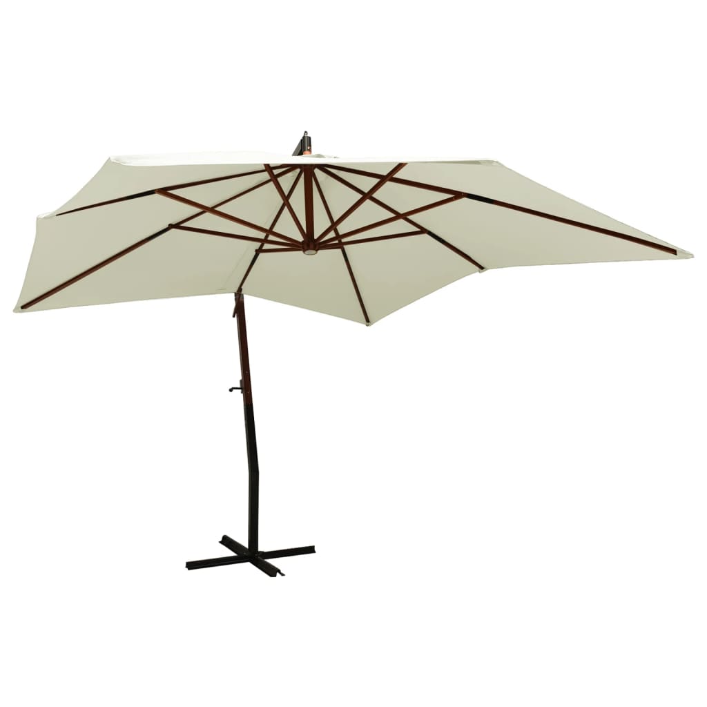 Berkfield Hanging Parasol with Wooden Pole 300 cm Sand White