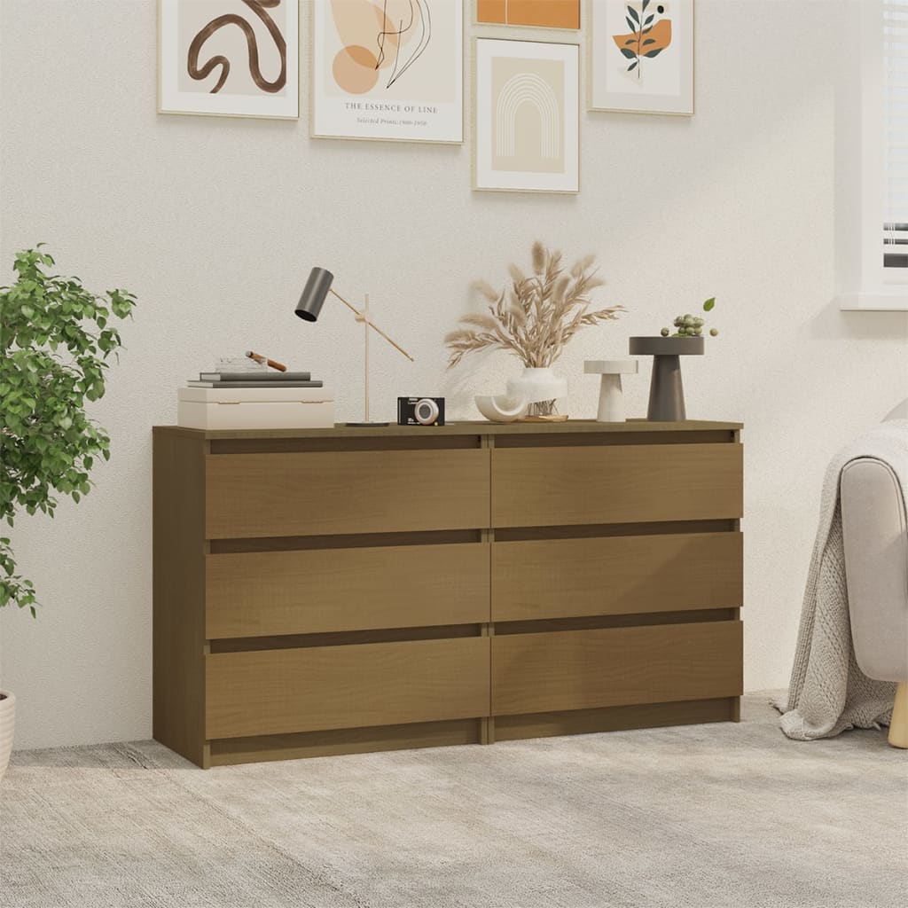 Berkfield Bedside Cabinets 2 pcs Honey Brown 60x36x64 cm Solid Pinewood