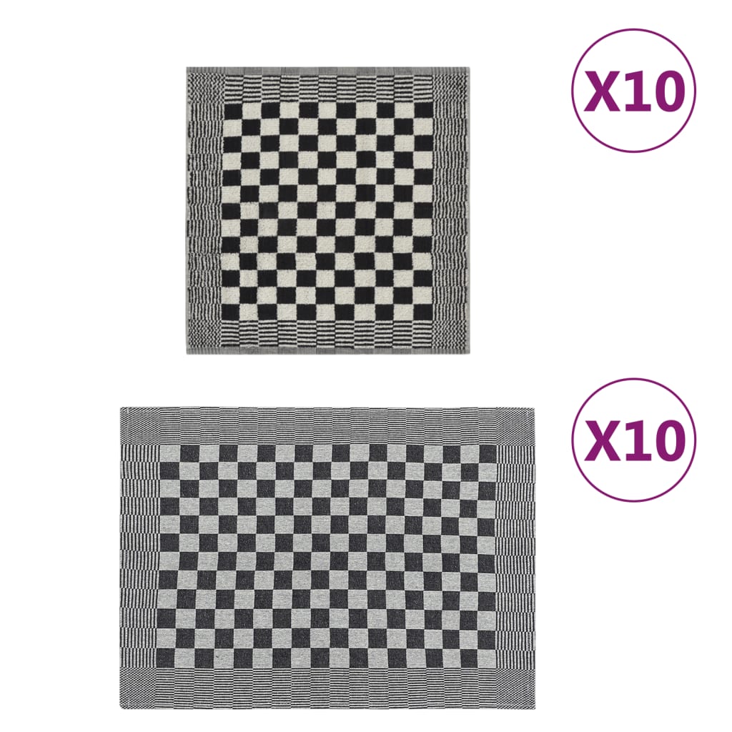 Berkfield 20 Piece Towel Set Black and White Cotton