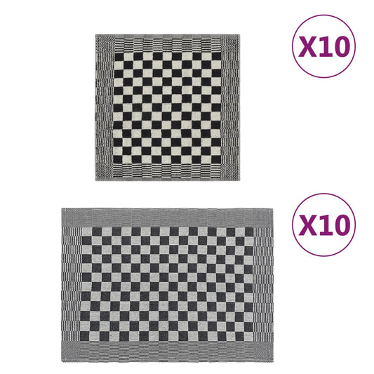 Berkfield 20 Piece Towel Set Black and White Cotton