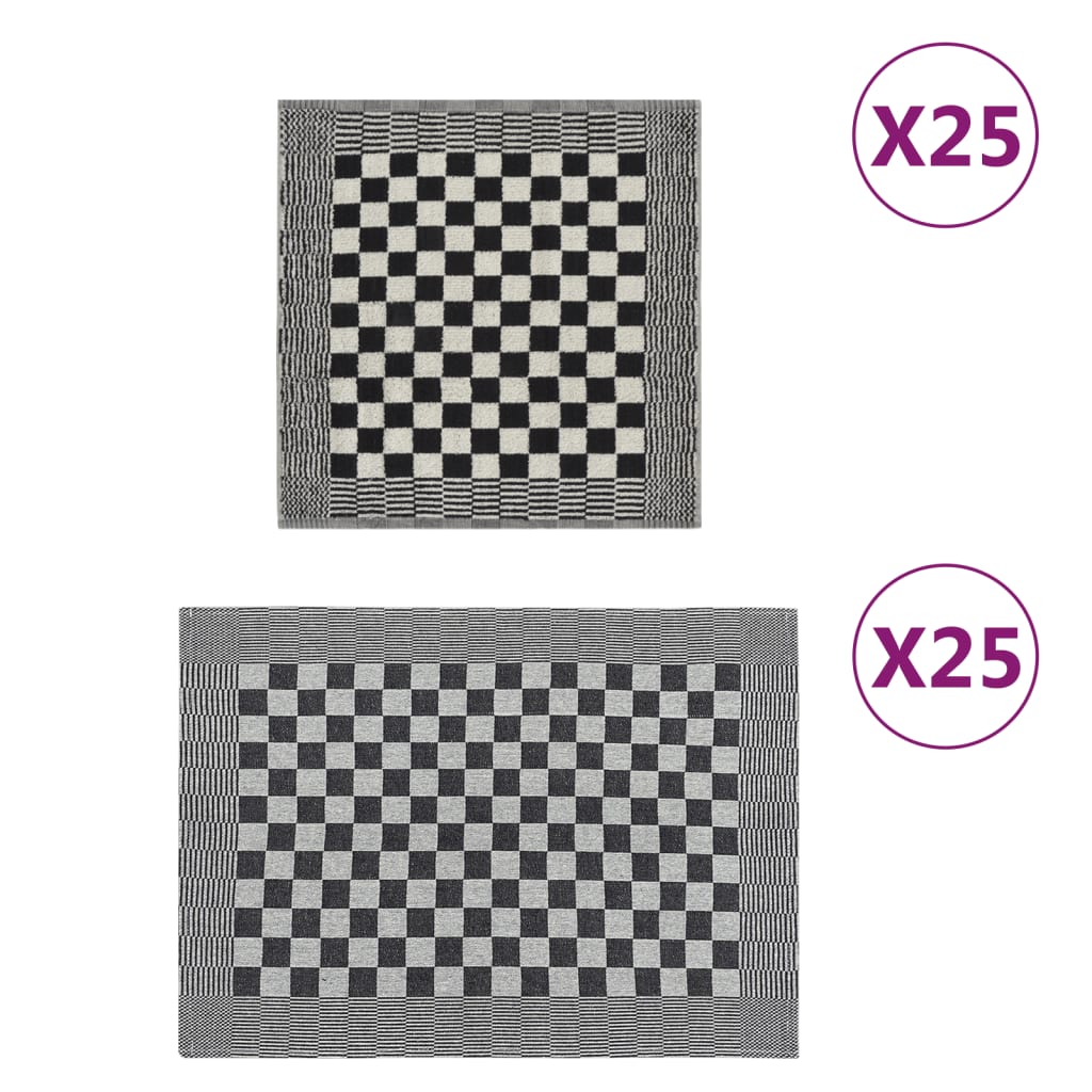 Berkfield 50 Piece Towel Set Black and White Cotton