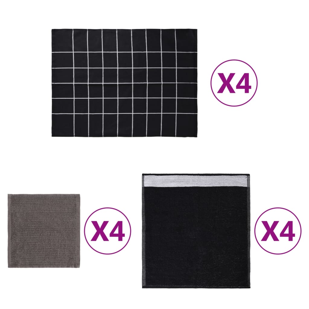 Berkfield 12 Piece Towel Set Black Cotton
