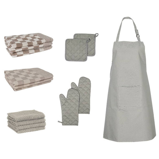 Berkfield 15 Piece Towel Set with Oven Gloves&Pot Holders Grey Cotton